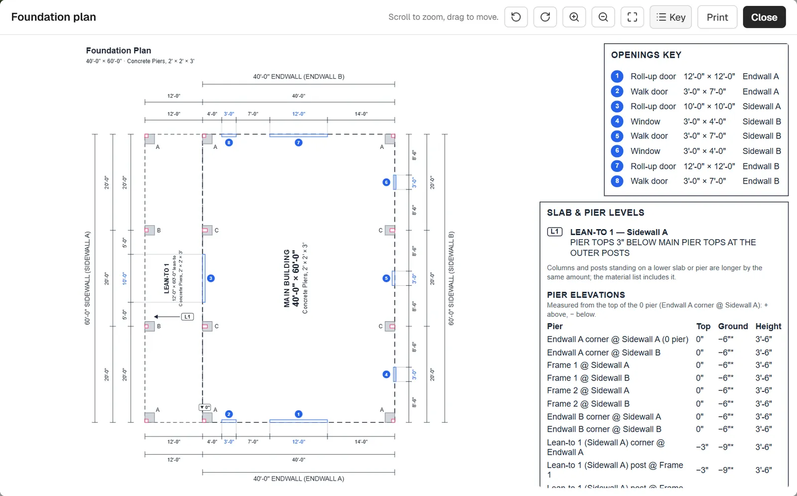 A foundation plan in the RafterSuite designer