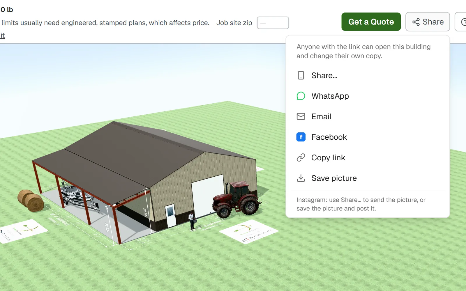 The Share menu in the RafterSuite designer